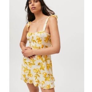 Urban Outfitters dress Womens  XS Lemons Yellow Mini Ruffled Tie Straps linen  I